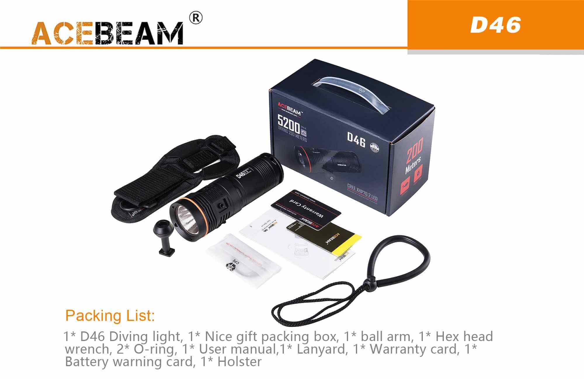 Acebeam D46 Dive light - 5200 lumens
