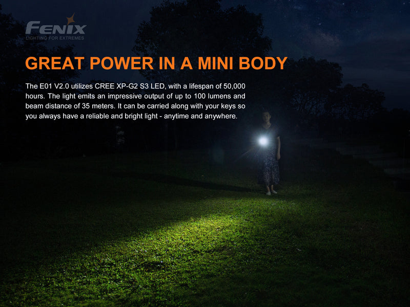 Fenix E01 V2.0 Mini Keychain Flashlight with great power in a mni body.