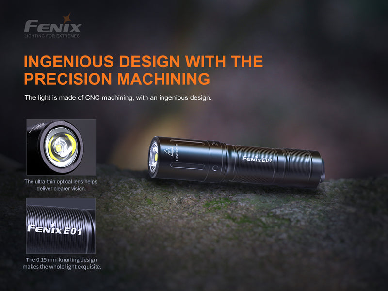 Fenix E01 V2.0 Mini Keychain Flashlight with ingenious design and precision machining