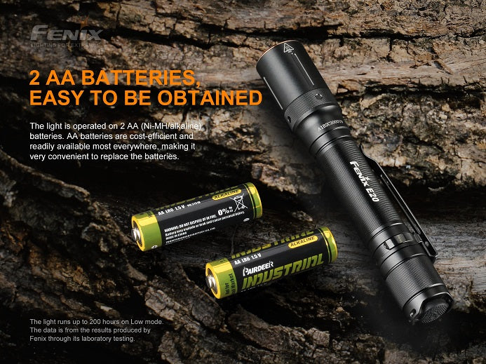 Fenix E20 V2.0 compact EDC flashlight with 2 AA batteries wasy to be obtained