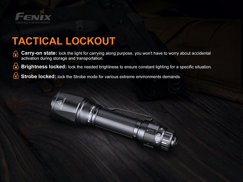 Fenix TK15 TAC has tactical lockout.