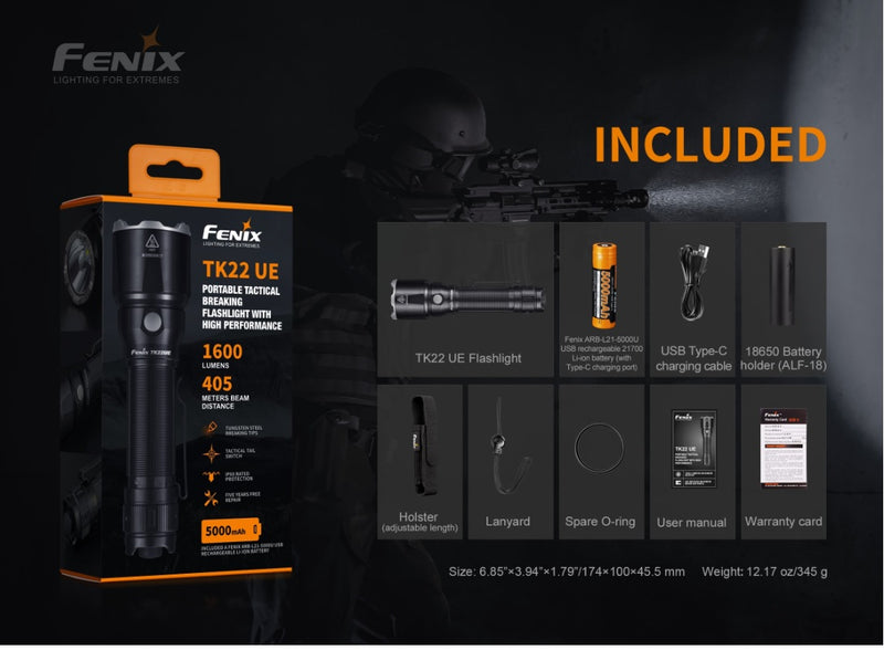 Fenix TK22UE tactical led flashlight with 1600 lumens has a  total accessories included