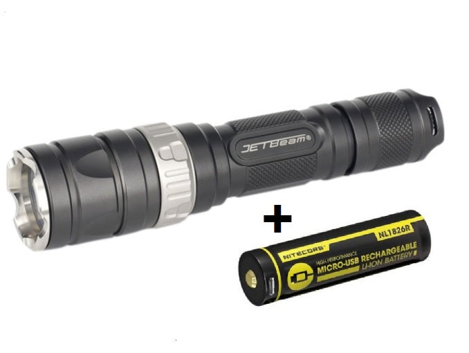 JETBeam RRT-2 LED Flashlight + Nitecore Micro-USB 2600mAh 18650 Rechargeable Battery