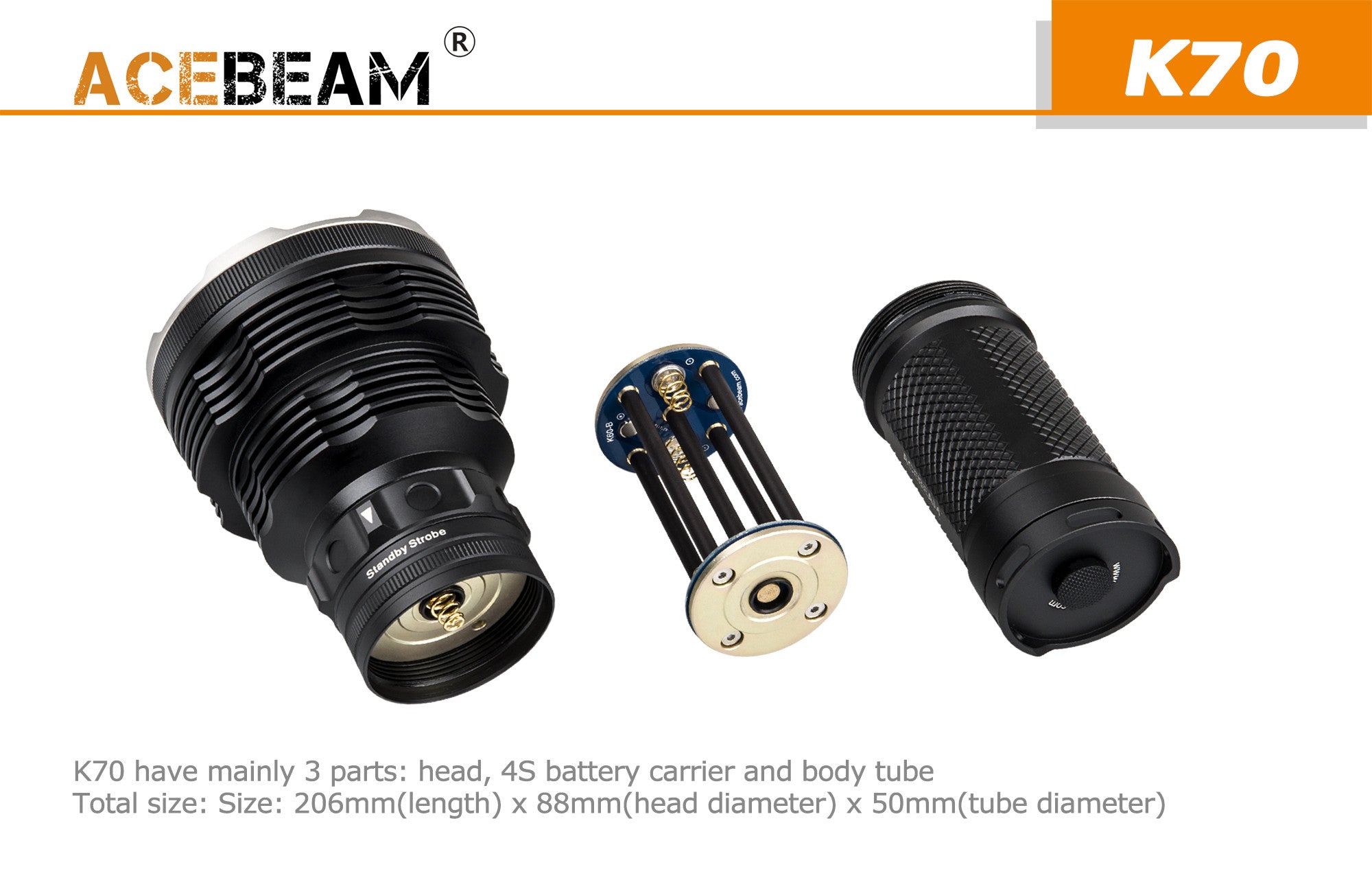 Acebeam K70 Search and Rescue Light with 4 x Acebeam 3100 mAh lithium batteries