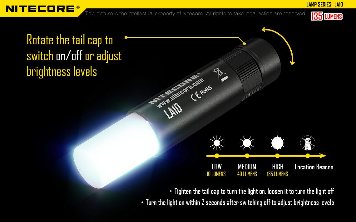 Nitecore LA10 135 Lumen Mini LED Camping Lantern - Compact Lightweight