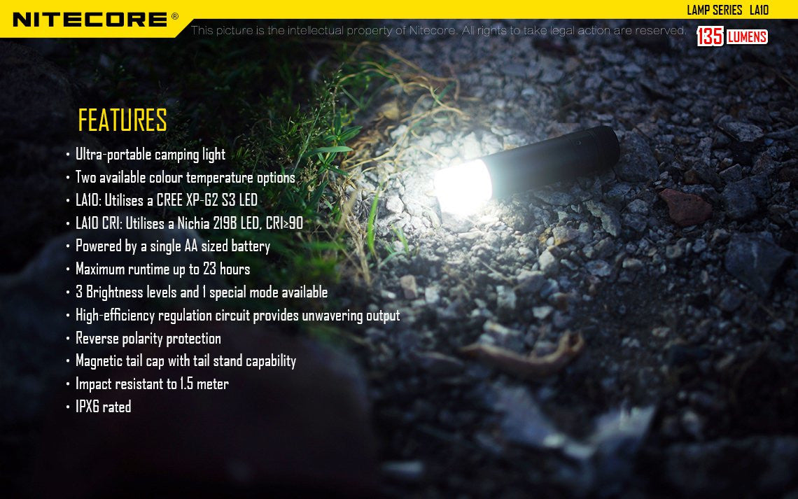 Nitecore LA10 135 Lumen Mini LED Camping Lantern - Compact Lightweight