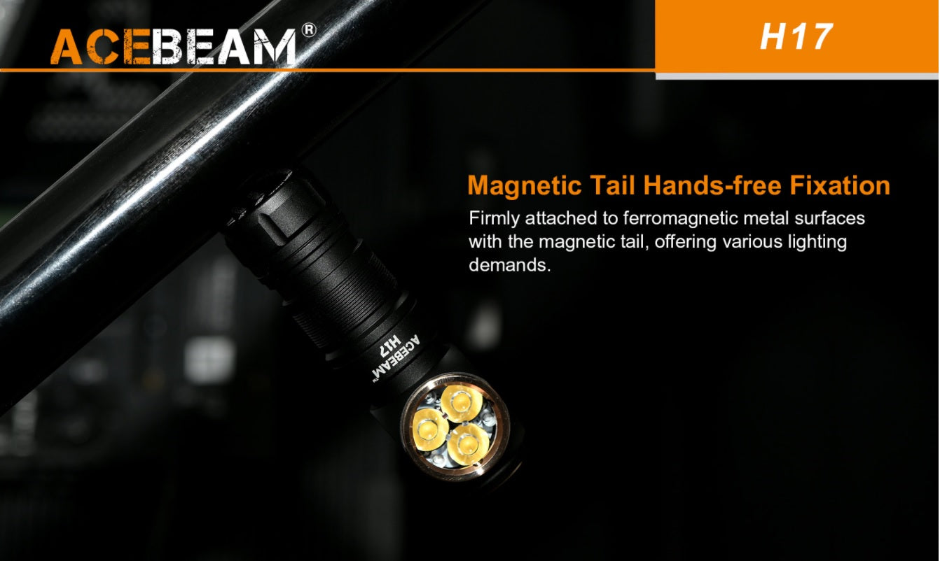 Magnetic Tail Hands Free Fixation for Acebeam Multiple LED Choices Maximum Versatility headlamp