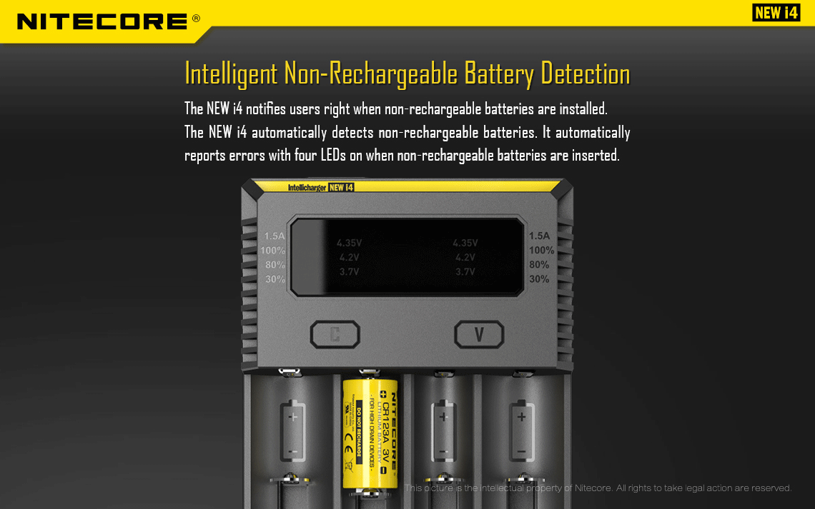 Nitecore i4 charger has inteligent Non Rechargeable Battery Detection.