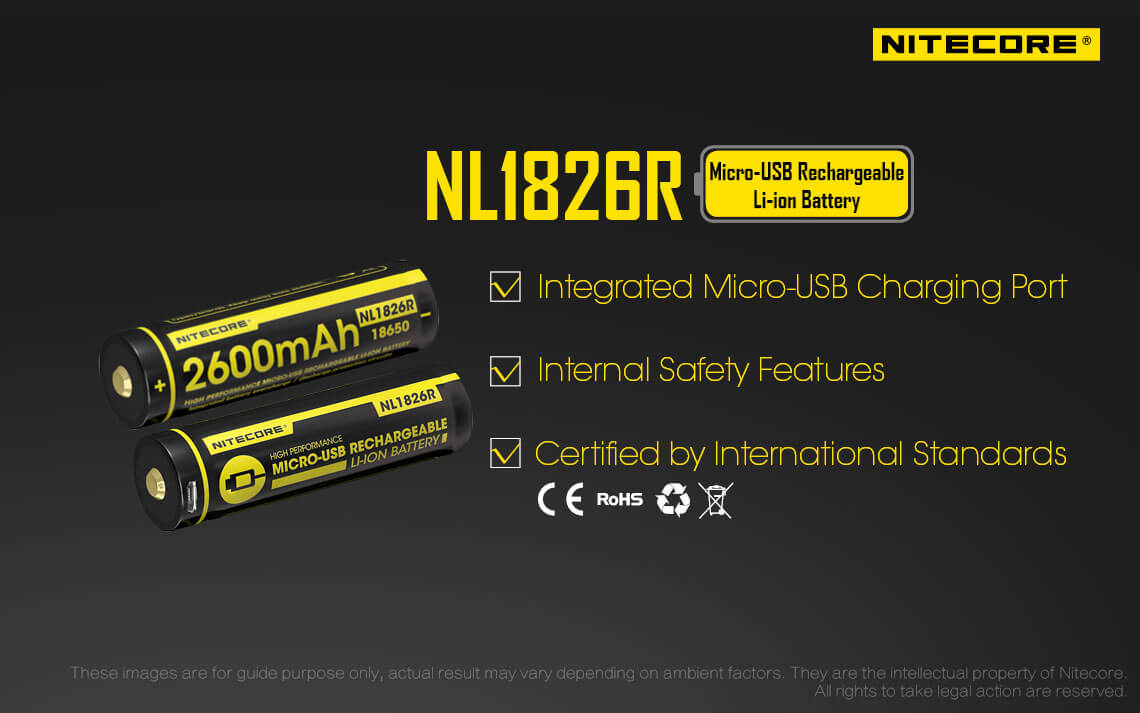 Nitecore NL1826R Micro USB Rechargeable Li-ion Battery 2600 mAh