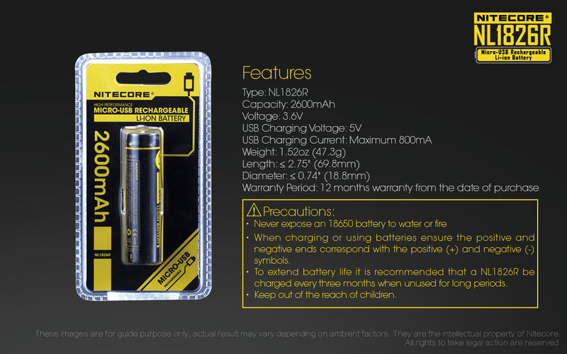 Nitecore NL1826R Micro USB Rechargeable Li-ion Battery 2600 mAh