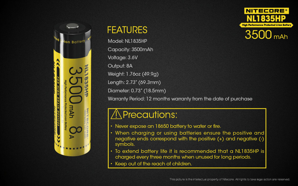 Nitecore NL1835HP 3500mAh Rechargeable Li-ion Battery