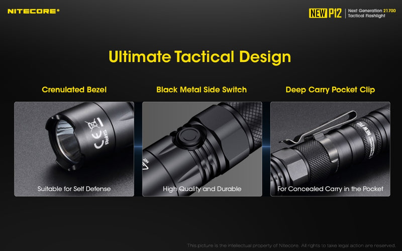 New P12 21700 Tactical Flashlight has ultimate tactical design.