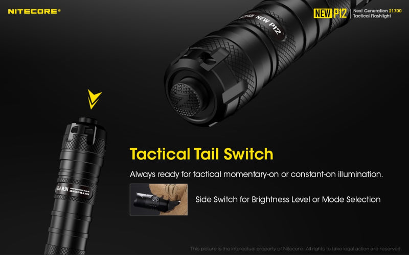 New P12 21700 Tactical Flashlight with tactical tail switches.