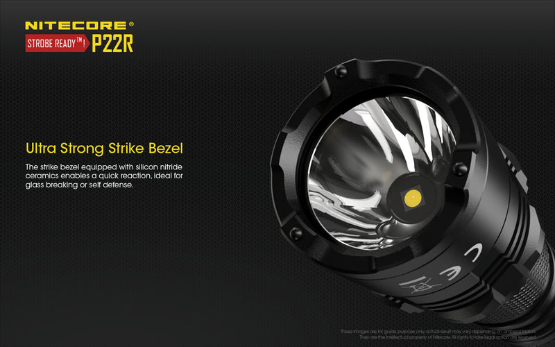 Nirecore P22R Tactical LED flashlight with ultra strong Strike Bezel.