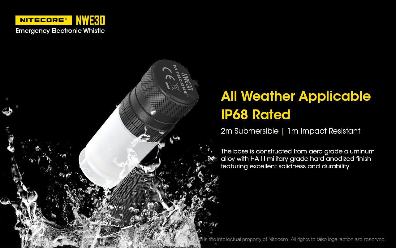 Nitecore NWE30 Emergency Electronic Whistle is all Weather Applicable and IP68 Rated