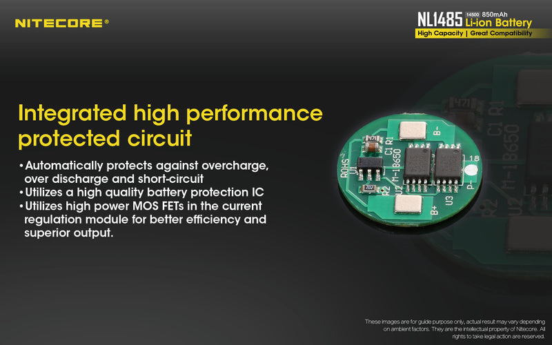 Nitecore Nl1485 Li-ion Battery 850 mah Nl1485 has integrated high performance protected circuit.