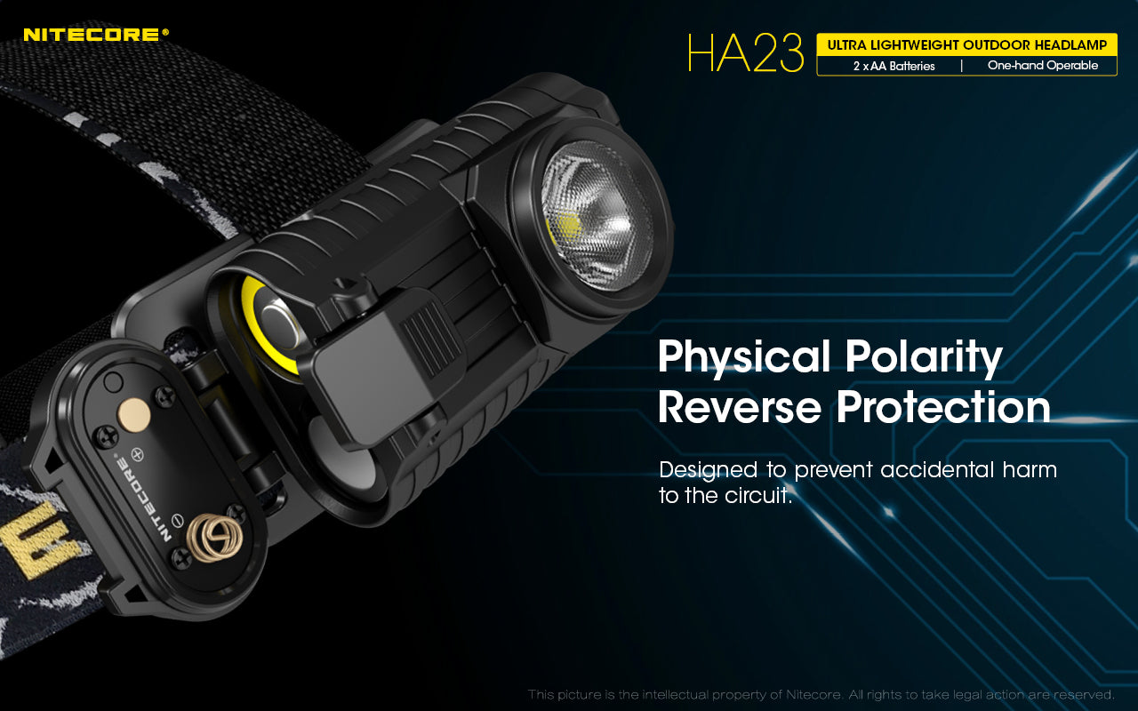 Nitecore HA23 Headlamp is Physical Polarity Protection.