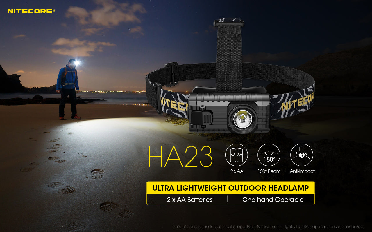 Nitecore HA23 Ultraweight Outdoor Headlamp using x AA Batteries.
