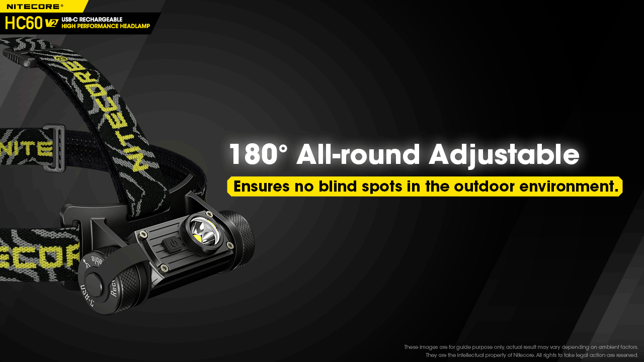 Nitecore HC60 V2 USB C rechargeable headlamp with 180 degrees all round adjustable