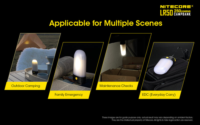 Nitecore LR50 250 lumens Camp Bank are for outdoor camping, family emergency,  maintenance checks and Everyday Carry.