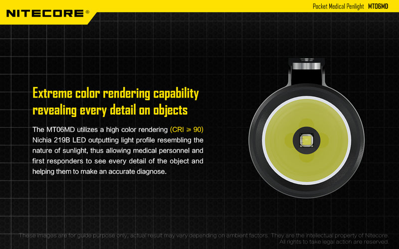 Nitecore MT06MD is extreme colour rendering capacity revealing every detail on objects.