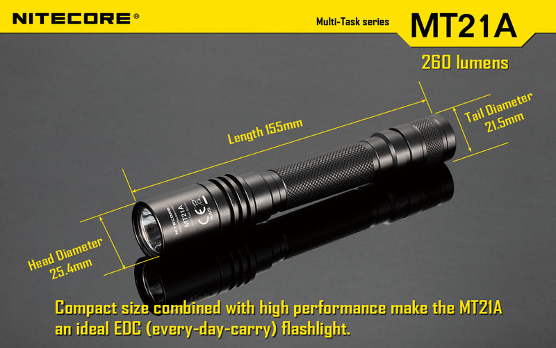 Nitecore MT21A Ultra long range 2 x AA flashlight has a compact size combined with high performance make the MT21A an ideal EDC flashlight.