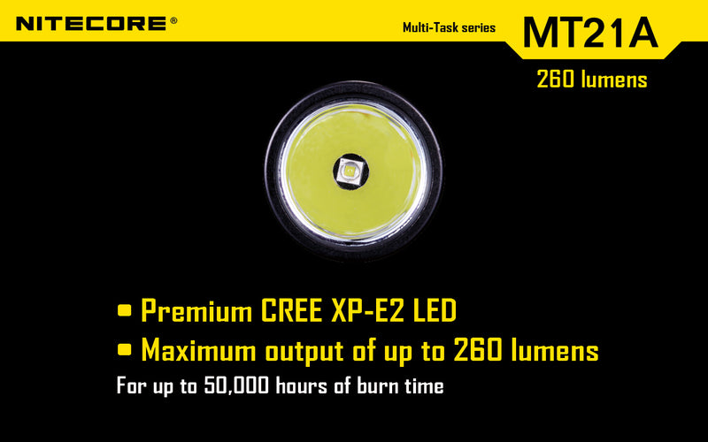 Nitecore MT21A Ultra long range 2 x AA flashlight has a premium Cree XP E2 LED