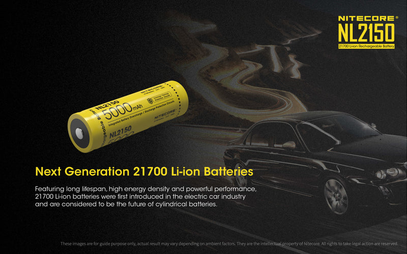 Nitecore NL2150 21700 Li-ion Rechargeable Battery 5000 mAh with next generation 21700li-ion batteries.