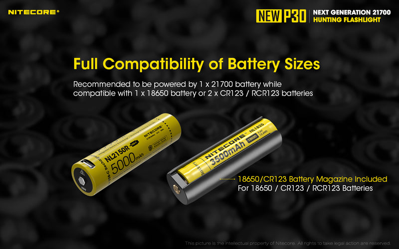 Nitecore New P30 Next Generation 21700 Hunting led flashlight with full compatibility of battery sizes
