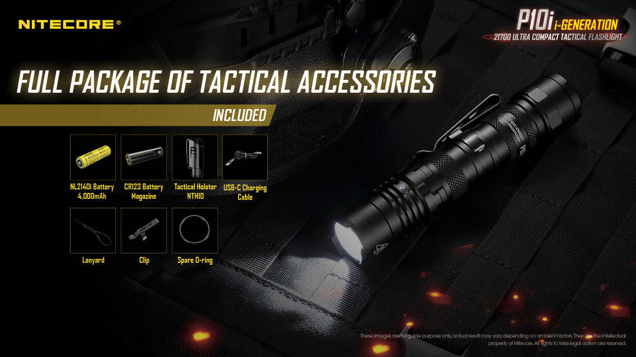 Nitecore P10i i Generation 21700 Ultra Compact Tactical Flashlight with full package of tactical accessories