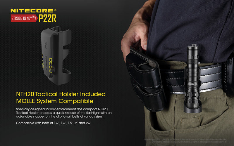 Nitecore P22R Tactical LED flashlight with NTH20 Tactical Holster Included. Molle System Compatible.