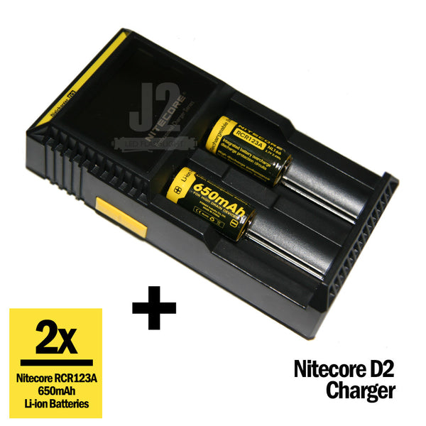 Nitecore D2 Charger + 2 x Nitecore RCR123A Batteries