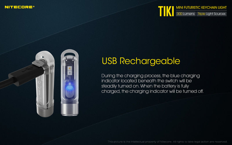 Nitecore Tiki is USB Rechargeable.