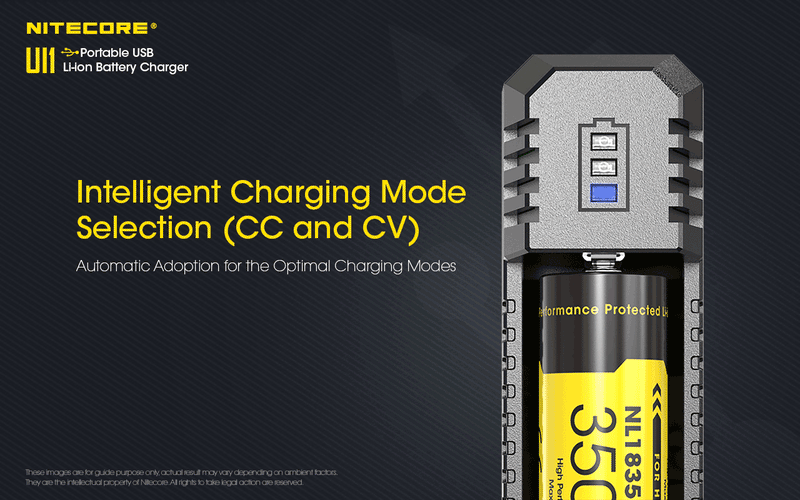 Nitecore UI2 Portable Dual Slot USB Li ion Battery Charger has a intelligent charging mode selection ( CC and CV )