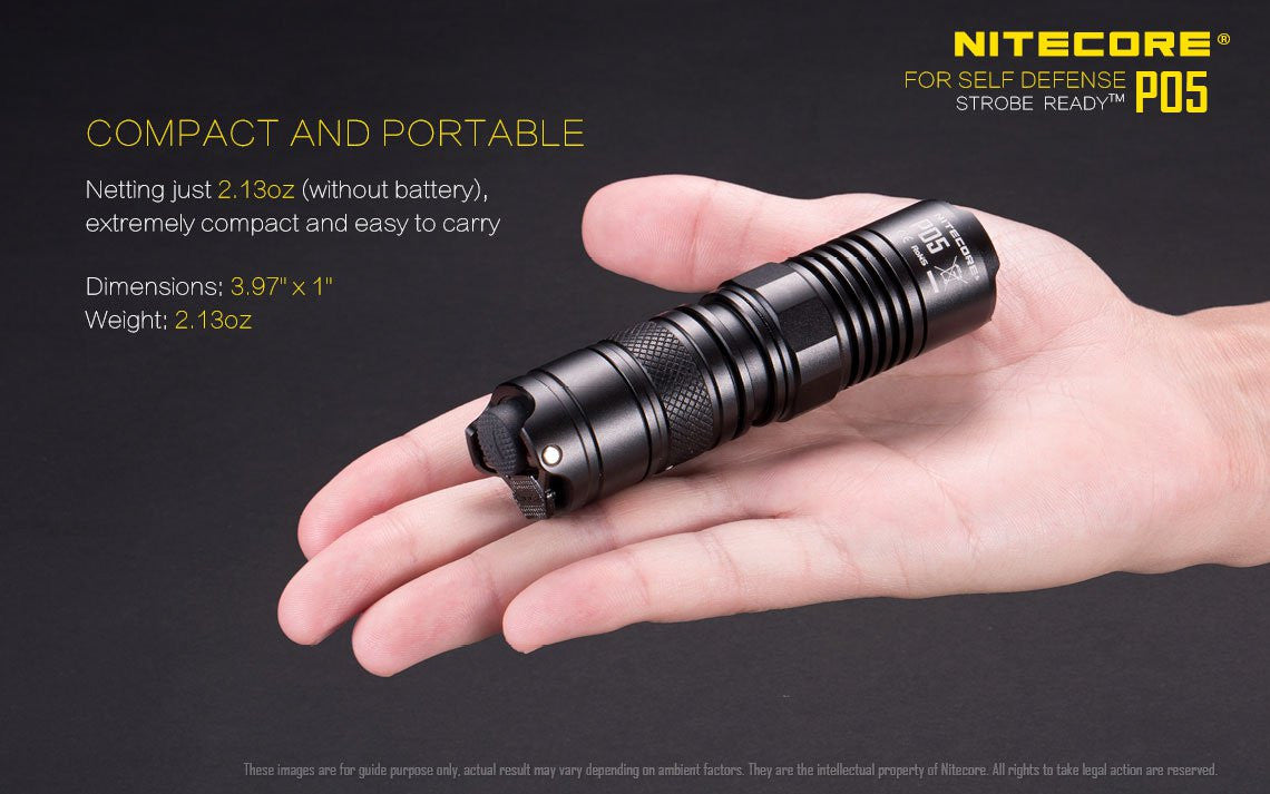 Nitecore P05 460 Lumen Compact LED Self-Defense Flashlight with instant strobe access.