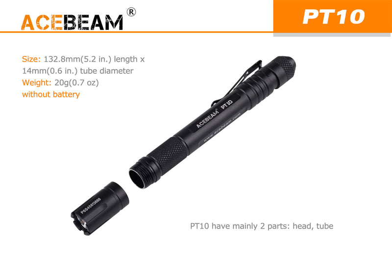 Acebeam PT10 PENLIGHT - black only reaching up to 360 lumens using 2 x AAA