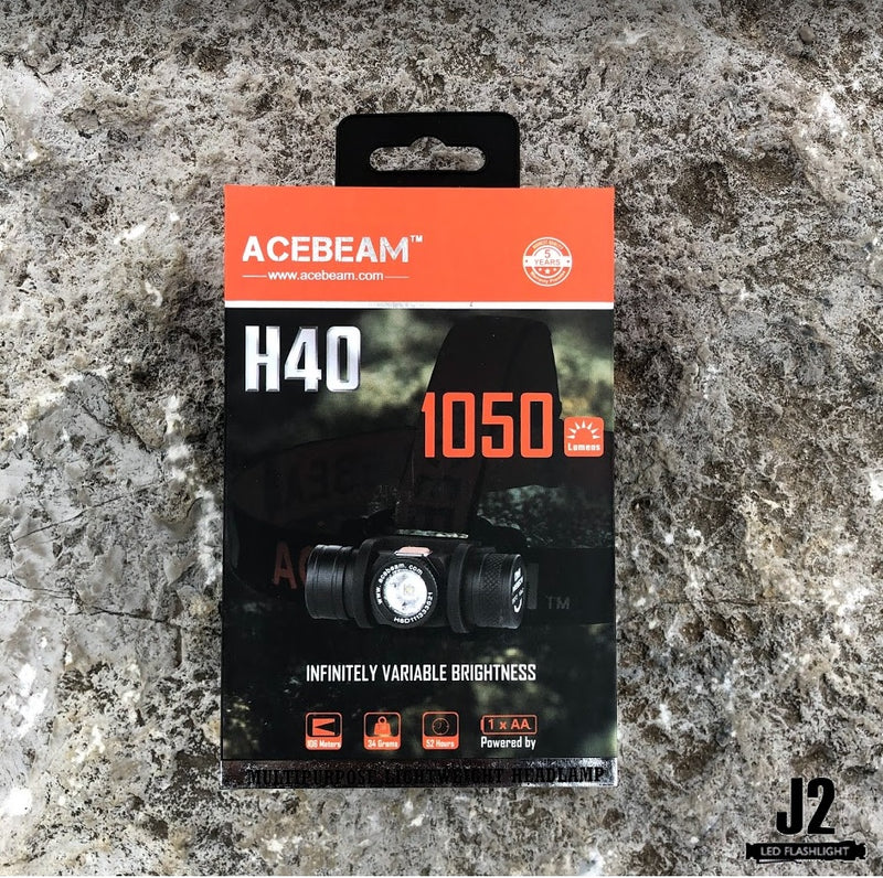 Packaging for Acebeam H40 AA Headlamp.