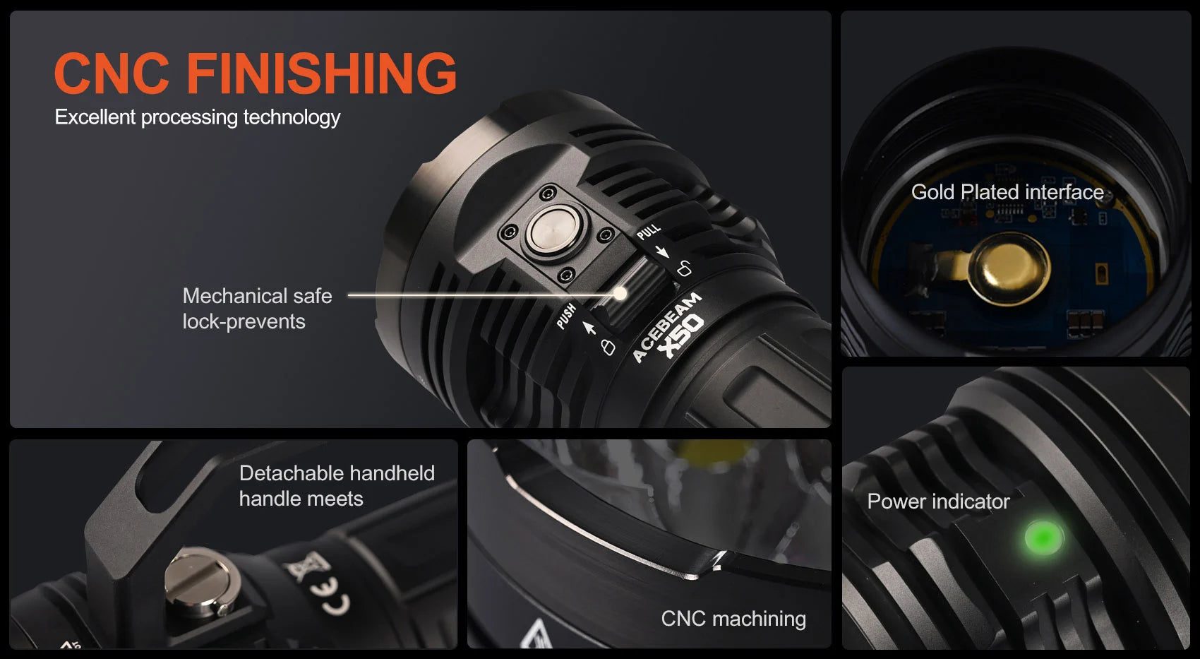 Acebeam X50 V2.0 Flashlight | 45000 Lumens Power Bank & Fast Charging