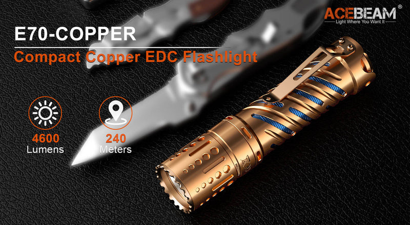 Acebeam E70 Copper EDC Flashlight is compact.