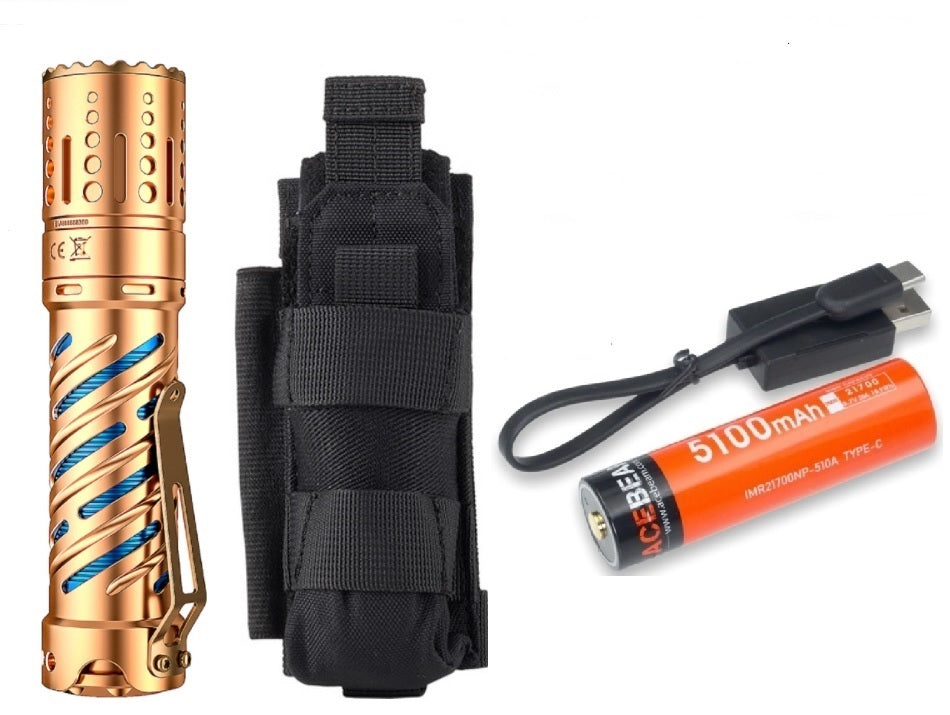 Acebeam E70-Cu Copper Compact EDC LED flashlight with 4600 lumens with holster and 21700 battery Media 6 of 6