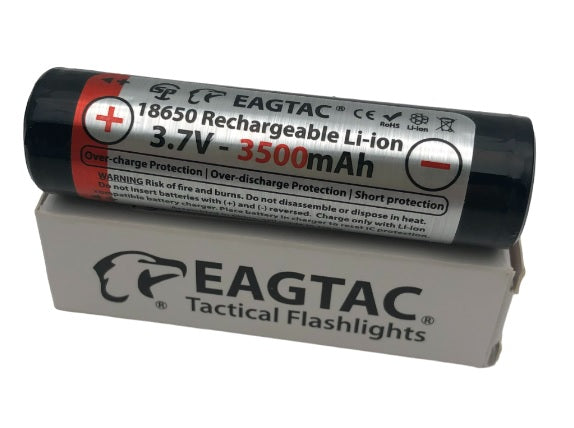 Products EagleTac 18650 Battery 3.7V / 3500 mAh Rechargeable Lithium-Ion with packaging
