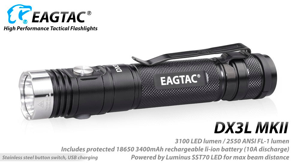 Eagtac Dx3L MK II flashlight with 3100 LED lumens.