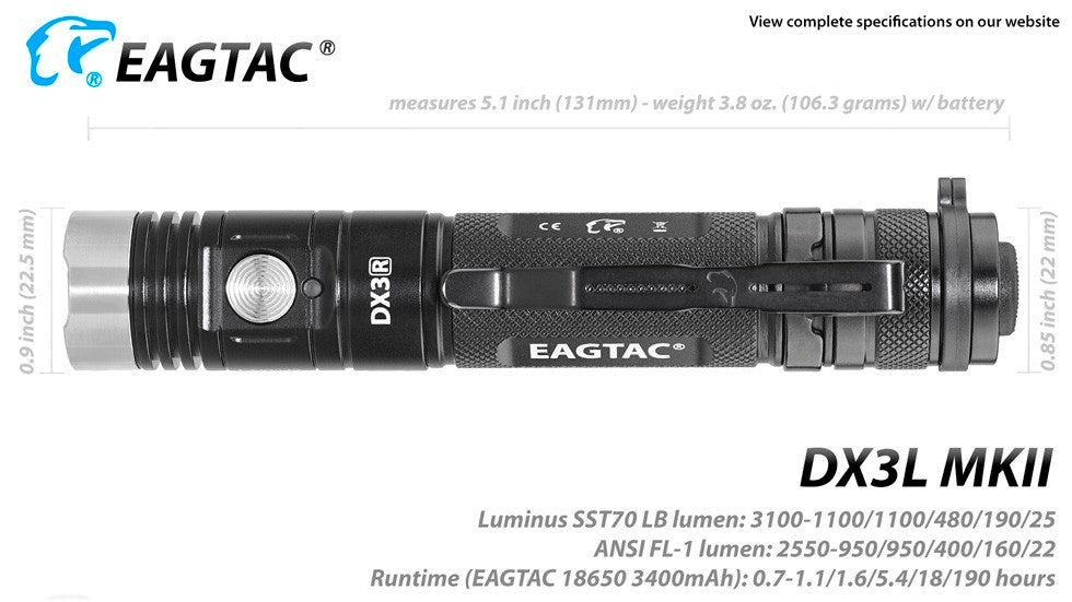 EagleTac DX3L MKII Luminus SST70 USB Rechargeable LED Flashlight with
