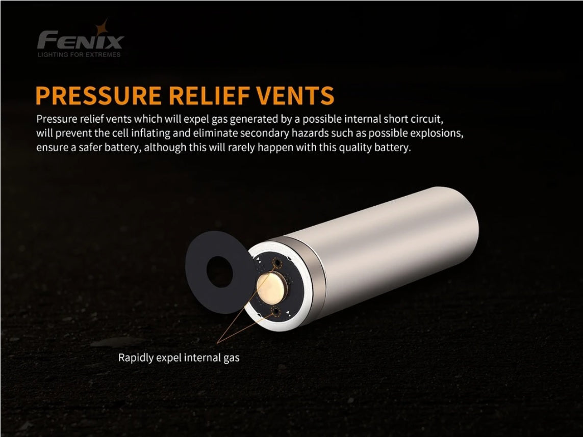 Fenix ARB-L21-4000P Rechargeable Li-ion Power battery with pressure relief vents.