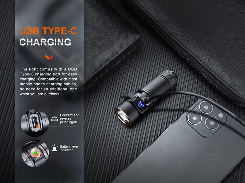 Fenix E18R V2.0 Ultra Compact High Performance EDC Flashlight with usb type c charging.