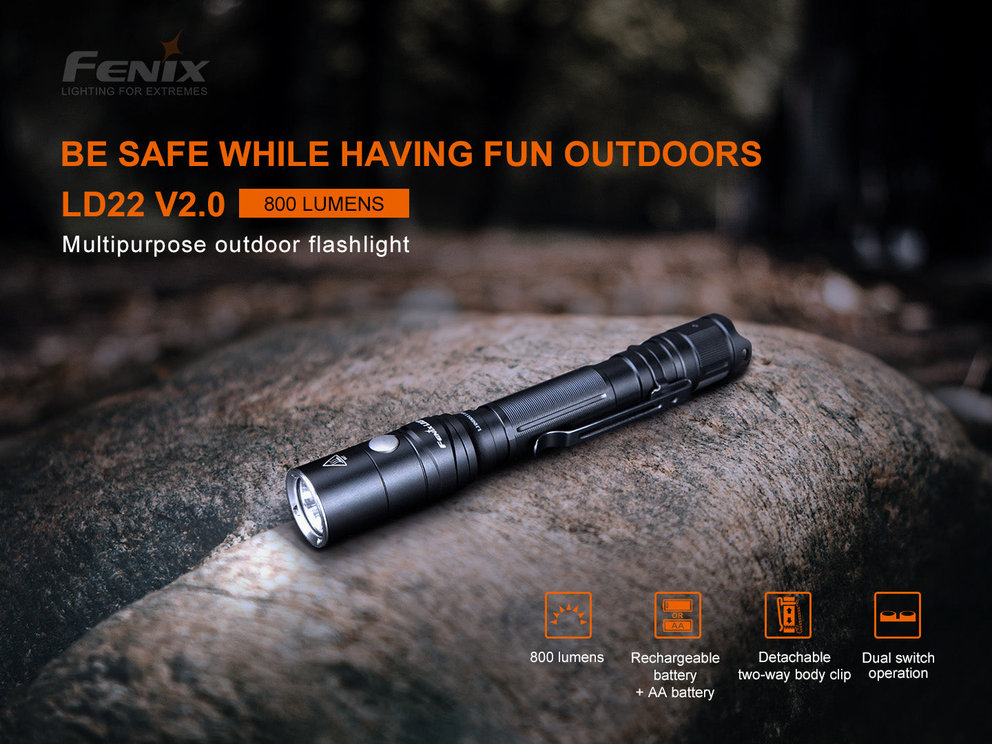 Fenix LD22 V2.0 800 lumens Multipurpose Outdoor Flashlight.
