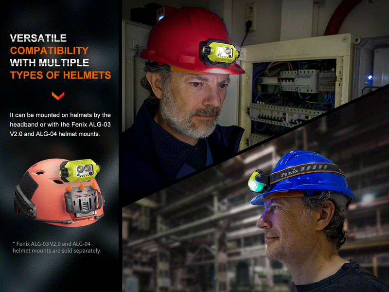 Fenix WH23R Smart Induction Headlamp with versatile compatibility with multiple types of helmets.