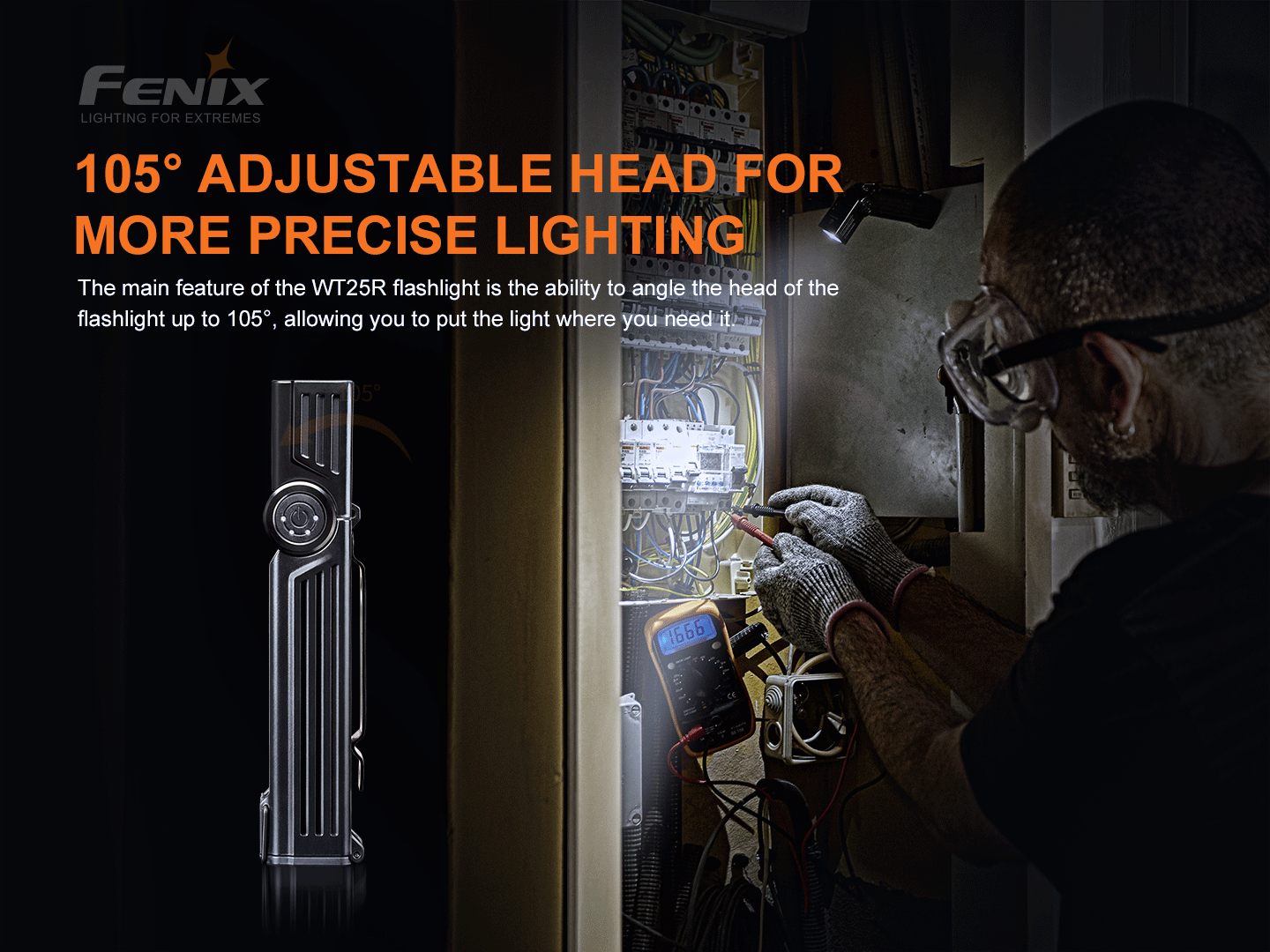 Fenix WT25R Adjustable Head and Magnetic Base Work with 105 degrees Adjustable Head For more Precise Lighting.