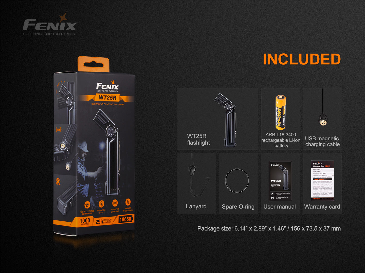 Fenix WT25R Adjustable Head and Magnetic Base Work with accessories.