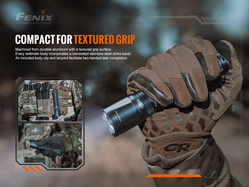 Fenix TK20R V2.0 Rechargeable Dual Rear Switch Multipurpose Flashlight with Compact for Textured Grip.